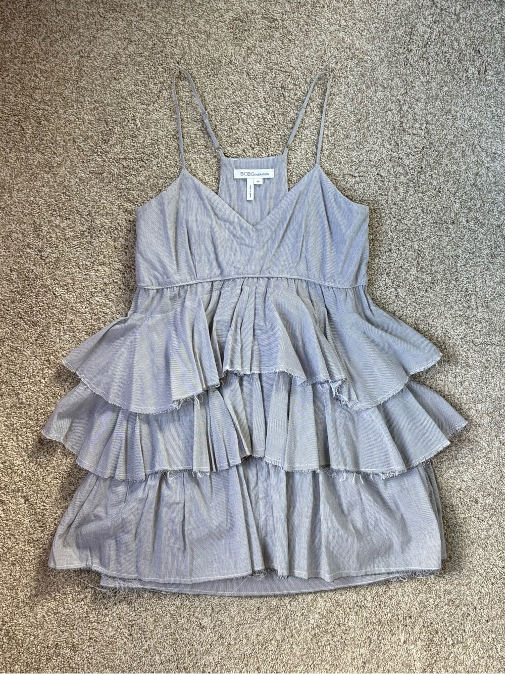 Tiered Ruffle V-neck Striped Mini Dress